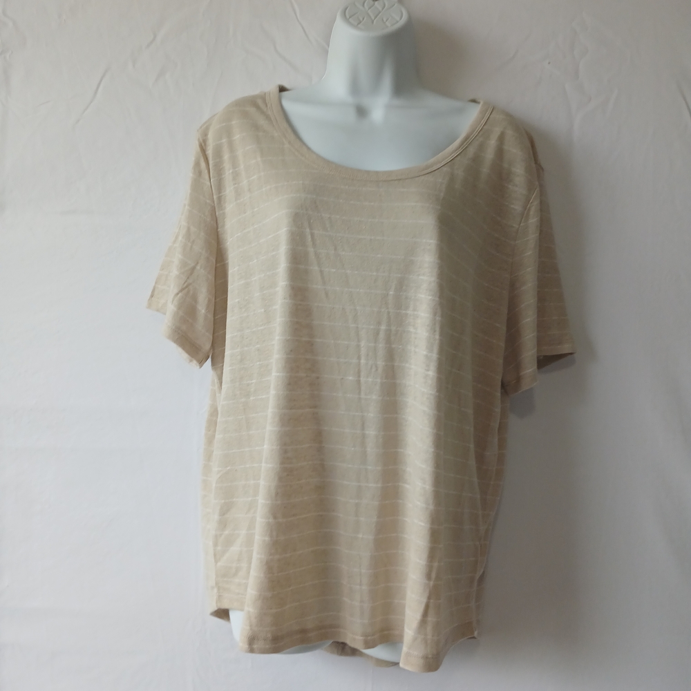 Gap Women Tan T Shirt Linen Blend Sz XL  Casual‎ Preppy Beach Coastal Work